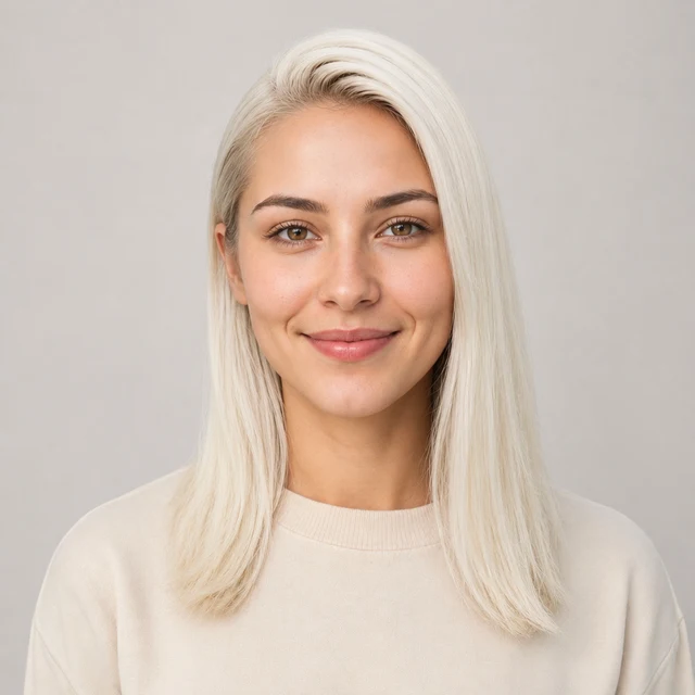 AI hair color changer online preview with icy platinum blonde hair