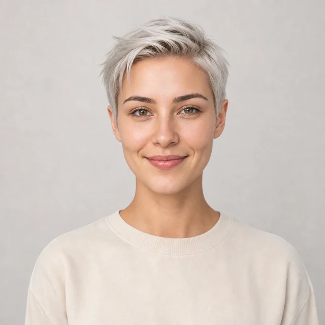 AI hair color changer online preview with cool silver hair